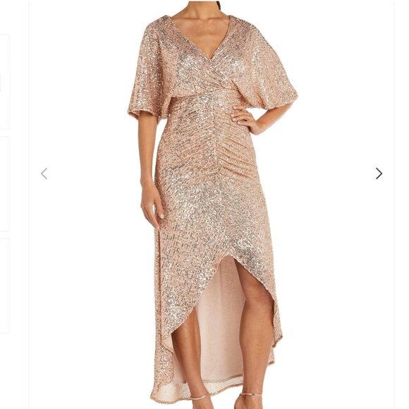 Nightway Short Sleeve V-Neck High-Low Sequin Dress - Gold - size 8 - Picture 12 of 12